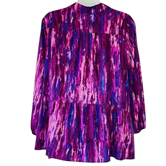 LOGO by Lori Goldstein® Button Front Tunic Stretch Woven Crepe Purple Blue 3X - Picture 4 of 7